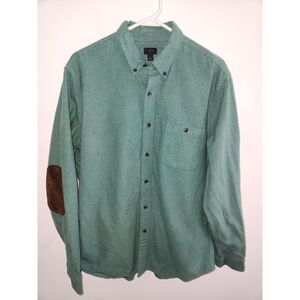 J Crew Shirt Mens Large Green Button Flannel Long Sleeve Elbow Patch